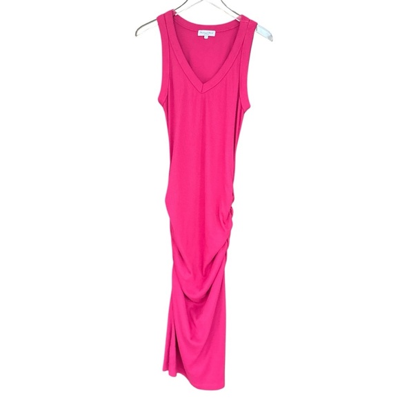 Michale Stars Ultra Rib Lori Midi Dress in Pink Size Large - Picture 1 of 4